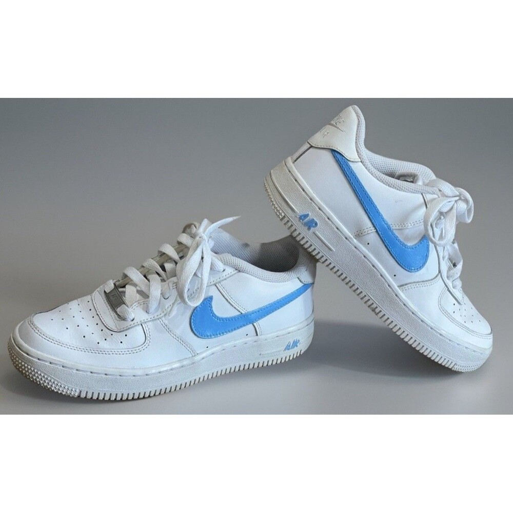 Nike Air Force 1 Low White Blue Swoosh GS Youth Boys 5.5Y Sneakers 314192-117